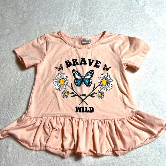 Toddler Girls "Brave and Wild" Babydoll Graphic Tee 0514K - Picture 3 of 6